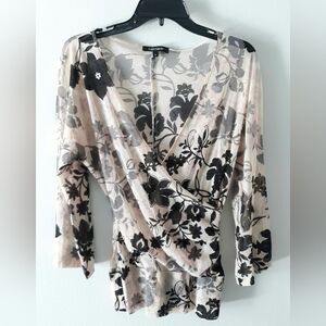 Floral Wrap Top - Black and Cream
